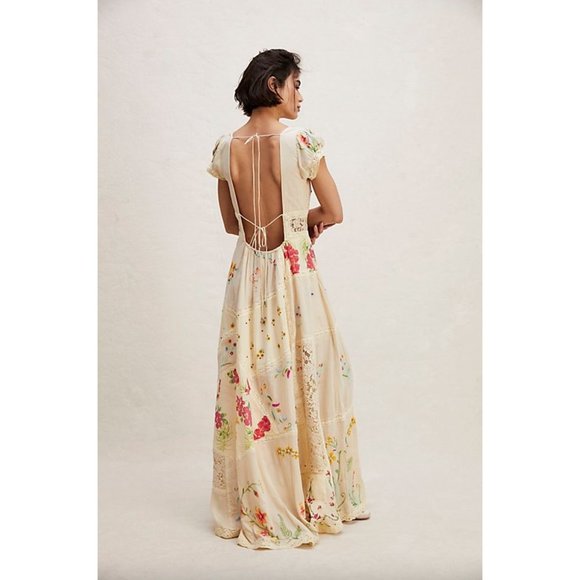 Free People Hibiscus Heaven Maxi Dress Size XL Floral Embroidered Tropical - Picture 2 of 8